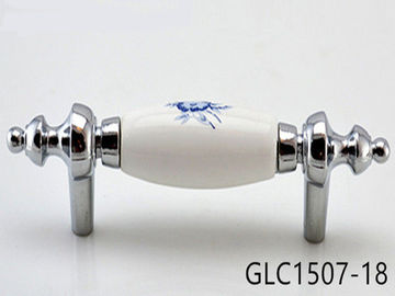 Bathroom Furniture Ceramic Handles And Knobs Flower Pattern Decoration 76mm porcelain  Pull