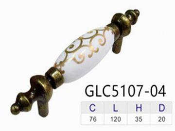 Bathroom Furniture Ceramic Handles And Knobs Flower Pattern Decoration 76mm porcelain  Pull